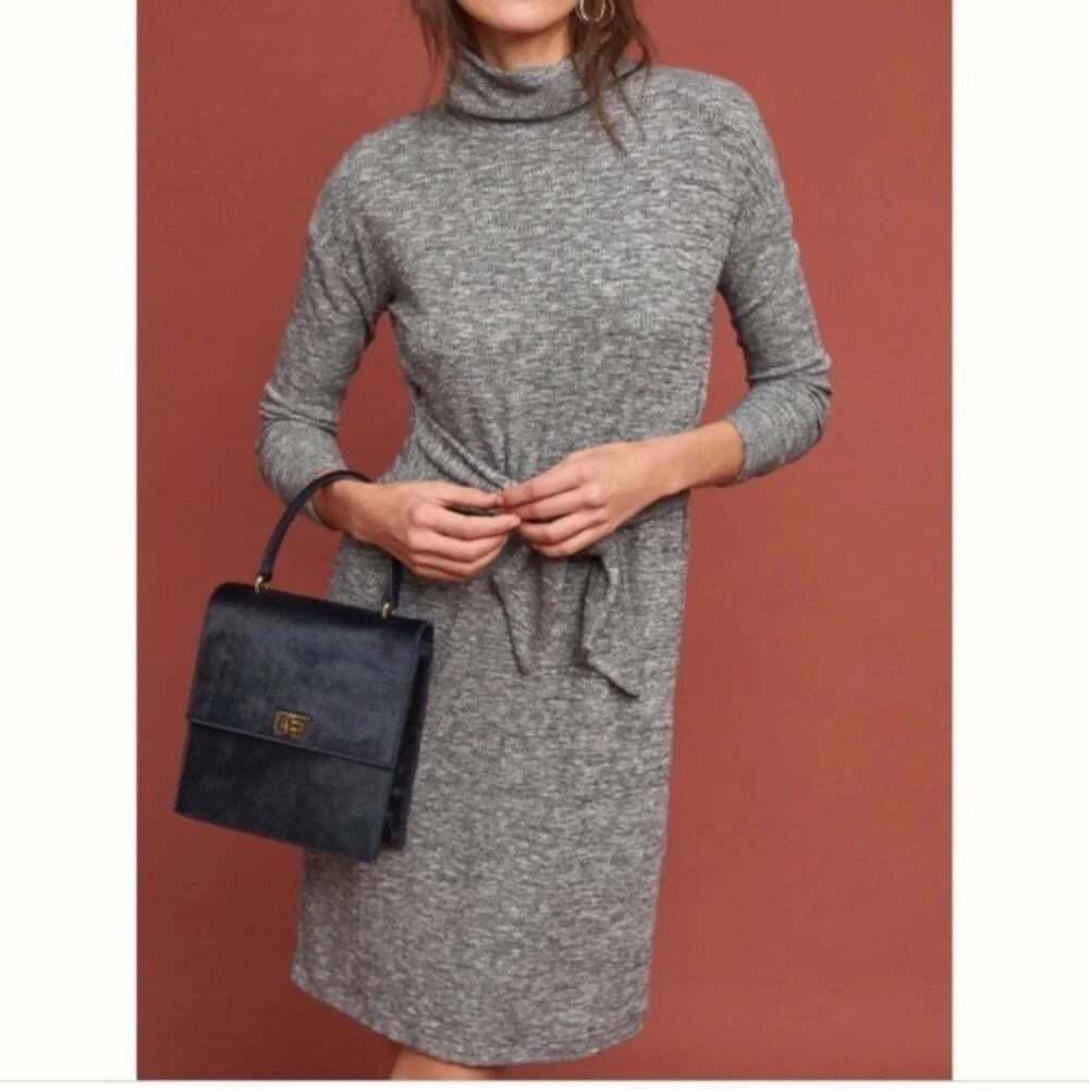NWT Anthropologie Gray Tie Front Sweater Dress